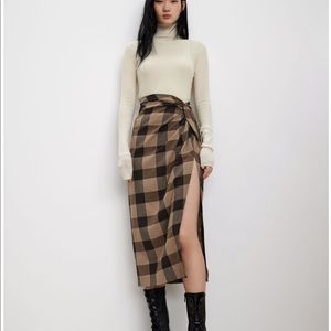 Zara Plaid Wrap Skirt with Thigh Split Black Tan